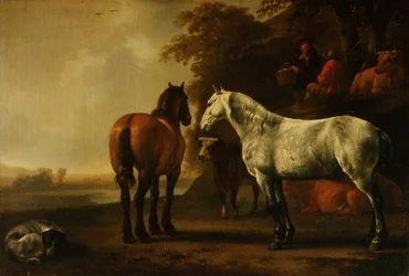 Paarden en Vee in een Landschap