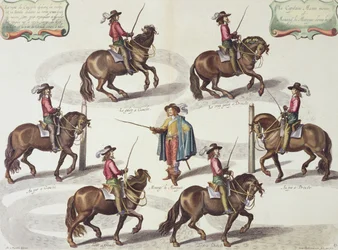 De Markies van Newcastle geeft Kapitein Mazin een rijles, plaat 15 uit De Methode en Nieuwe Uitvinding van Paarden Dresseren door William Cavendish, gegraveerd door Lucas Vo