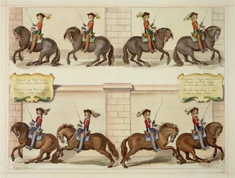 De markies van Newcastle te paard die dressuurstappen demonstreert, plaat 22 uit 