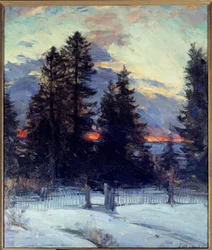 Zonsondergang op winterlandschap