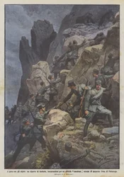 Wedijver met de alpini, een infanterie-eenheid beklimt een moeilijke kloof en bezet