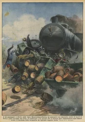 Bij een spoorwegovergang op de lijn Montebelluna-Padua, een vrachtwagen met aanhanger