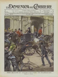 Aanslag met revolverschoten op de vorsten op weg naar het Pantheon, in Rome, op de ochtend van 14 maart