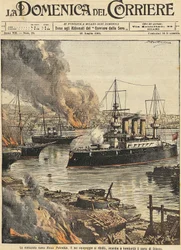 Slagschip Potemkin bombardeert Odessa, door Achille Beltrame, illustratie