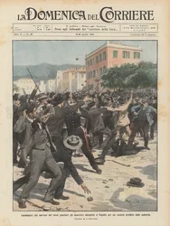 Carabinieri die anarchisten redden van de volkswoede tijdens een verboden bijeenkomst in Rapallo