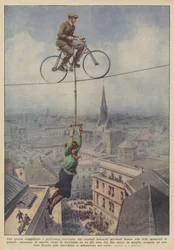 Met deze ingewikkelde en gevaarlijke oefening trekken twee Duitse acrobaten echtparen de menigte aan