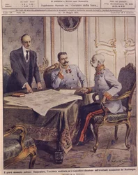 Omslagillustratie van de keizer van Oostenrijk die mogelijke bezetting van Montenegro bespreekt