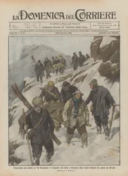 Ongelukkige bergtocht in Val Brembana, het vervoer van de gewonden naar Bergamo na drie dagen