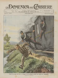 Ontsnapping van een gevangene uit de trein en de moed van twee carabinieri die uit de ramen sprongen om hem te bereiken