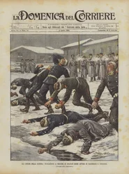 De verschrikkingen van de oorlog, executie in Irkoetsk van Russische soldaten die plunderingen en geweld hebben gepleegd