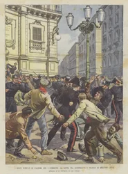 De ernstige ongeregeldheden in Palermo van de 3e lopende maand, de strijd tussen stakers en soldaten bij de Quattro Canti