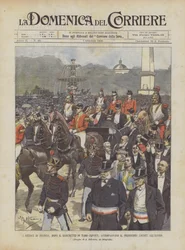 De burgemeesters van Frankrijk, na het banket van 22.000 couverts, begeleiden president Loubet naar het Élysée