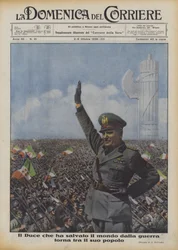 De Duce die de wereld van oorlog heeft gered keert terug naar zijn volk