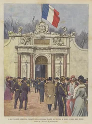 Het grote banket aangeboden door de president van de Franse Republiek in het arsenaal van Toulon, de aankomst van de gasten