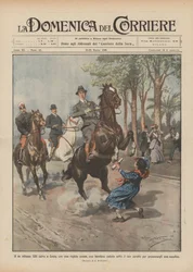 Koning Alfonso XIII redt in Ceuta met een snelle beweging een meisje dat onder zijn paard was gevallen
