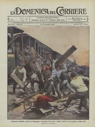 Vandalisme uit ongeduld, arbeiders die de wagons van een trein in Napels vernielen die door een storing lang moest wachten