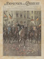 Triomfantelijke intocht in Brussel, op de ochtend van 23 december, van de nieuwe koning van België Albert I