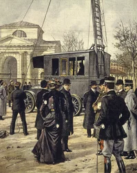 Italiaanse natuurkundige Guglielmo Marconi woont experimenten bij met eerste mobiele radiostation in Milaan, 30 december
