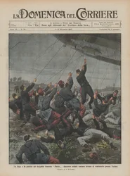 De vlucht en het verlies van de Franse luchtschip Patrie, tweehonderd soldaten proberen tevergeefs het vast te houden bij Verdun