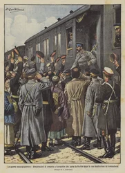 De Russisch-Japanse oorlog, sympathiebetuigingen aan Kuropatkin die vertrekt uit Harbin na zijn nederlaag