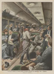Het leven in Amerika, een trein overvallen door gemaskerde bandieten die alle reizigers beroofden