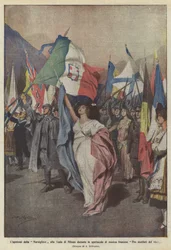 De apotheose van de Marseillaise in de Scala van Milaan tijdens het Franse muziekconcert voor gezichtsverminkten