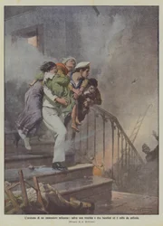 De heldhaftigheid van een Milanese kanonnier, redt een oude vrouw en twee kinderen en wordt getroffen door verstikking