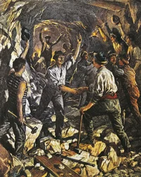 Opening van het eerste stuk van de Simplon Spoortunnel tussen Arona en Meina, door Achille Beltrame, van La Domenica del Corriere, 25 oktober 1903