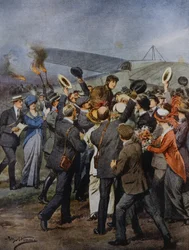 Terugkeer naar Turijn van vliegenier Perrylon, na in één dag naar Rome te zijn gevlogen, Italië, illustratie door Achille Beltrame uit La Domenica del Corriere, 15 juni
