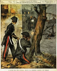 Siciliaanse maffia gebeurtenis, gevechten tussen carabinieri en maffia gangsters in Trapani, door Achille Beltrame, illustratie, van La Domenica del Corriere, 31 december 1899