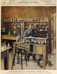 De Amerikaanse uitvinder Thomas Ava Edison (1847-1931) in zijn nieuwe laboratorium in Lewellein Park, Illustratie door Achille Beltrame (1871-1945), La Domenica del Corriere
