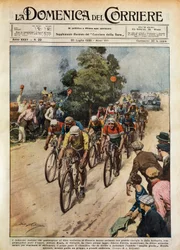 Tour de France, Learco Guerra (1902-1963) leidt het peloton, illustratie door Achille Beltrame (1871-9145) uit La Domenica del Corriere, 20 juli