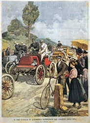 Rondreis door Italië per auto, gesponsord door Corriere della Sera, illustratie door Achille Beltrame uit La Domenica del Corriere, 19 mei