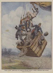 Moderne tragedies, bolvormige ballon die van 250 meter hoogte neerstort in Frankrijk, vijf luchtvaarders verpletterend