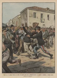 Bescheiden helden, soldaat Barone beschermt een officier met zijn eigen borst tijdens een oproer