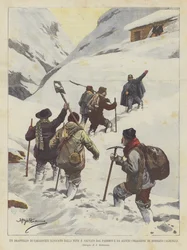 Een groep carabinieri geblokkeerd door de sneeuw en gered door de pastoor en enkele moedige mensen van Boissano (Albenga)