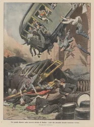 Een groot ongeluk op de verhoogde spoorweg van Berlijn, een trein stort neer met veel slachtoffers