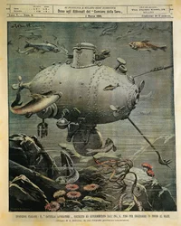 Onderwaterzeevaartuig voor het verkennen van de zeebodem, illustratie door Achille Beltrame