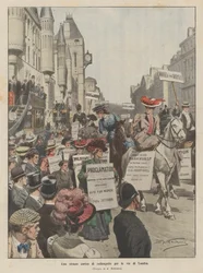 Een vreemde optocht van suffragettes door de straten van Londen