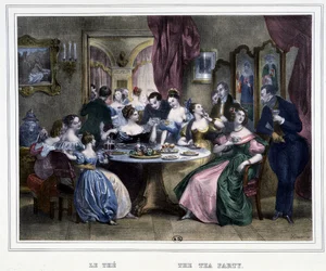 Vijf uur: Theetijd - in "Les heures de la Parisienne" door Achille Devéria