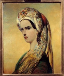 Portret van Elisabeth Felix, bekend als Mademoiselle Rachel, actrice in de rol van Roxane in het stuk Bajazet door Jean Racine, 1838