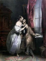 Verliefde geliefden - door Achille Deveria, lithografie