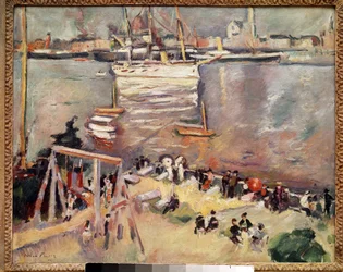 Een korvet binnenvaren in de haven van Antwerpen. Schilderij door Othon Friesz (1879-1949) 1906. Privécollectie