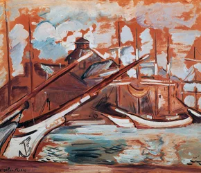 Havenscène, door Othon Friesz (1879-1949), olieverf op karton, 54x65 cm. Frankrijk, 20e eeuw.