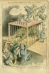 Illustratie door Achille Lemot (1846-1909) in Le Pelerin, 21/04/07 - De Strijd om het Leven - Socialisme, Radicaal-Socialisme - Animalisatie