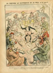 Illustratie van Achille Lemot in Le Pelerin - Voorbereiding van de Vredesconferentie