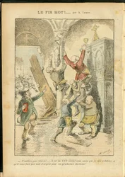 Illustratie van Achille Lemot (1846-1909) in Le Pelerin, 25/02/06 - Antisemitisme, Religie Geloof, Katholiek Katholicisme - Scheiding van Kerk en Staat, Inventarissen/Reacties op Inventarissen - Jood
