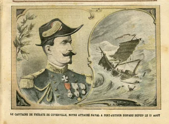 Illustratie van Achille Lemot in Le Pelerin - De kapitein van de fregat van Cuverville, onze marineattaché in Port-Arthur verdwenen sinds 17 augustus