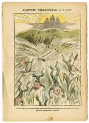 Illustratie van Achille Lemot (1846-1909) in Le Pelerin, 26/08/06 - Onaangename verrassing - Klerikaal/antirepublikeins, Religie Geloof, Vaticaan, Uitdrukkingen, Katholiek Katholicisme - Encycliek - Batrachische Kikker - Animalisatie