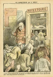 Illustratie van Achille Lemot in Le Pelerin, 27/03/04 - De temmer - Restaurant Cafés, Gastronomie kok - Combes Emile, Temmer - Voedsel Metafoor